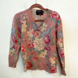 Cottage Core Boho Vintage Ralph Lauren Blue Label Floral Sweater - Pink and Red